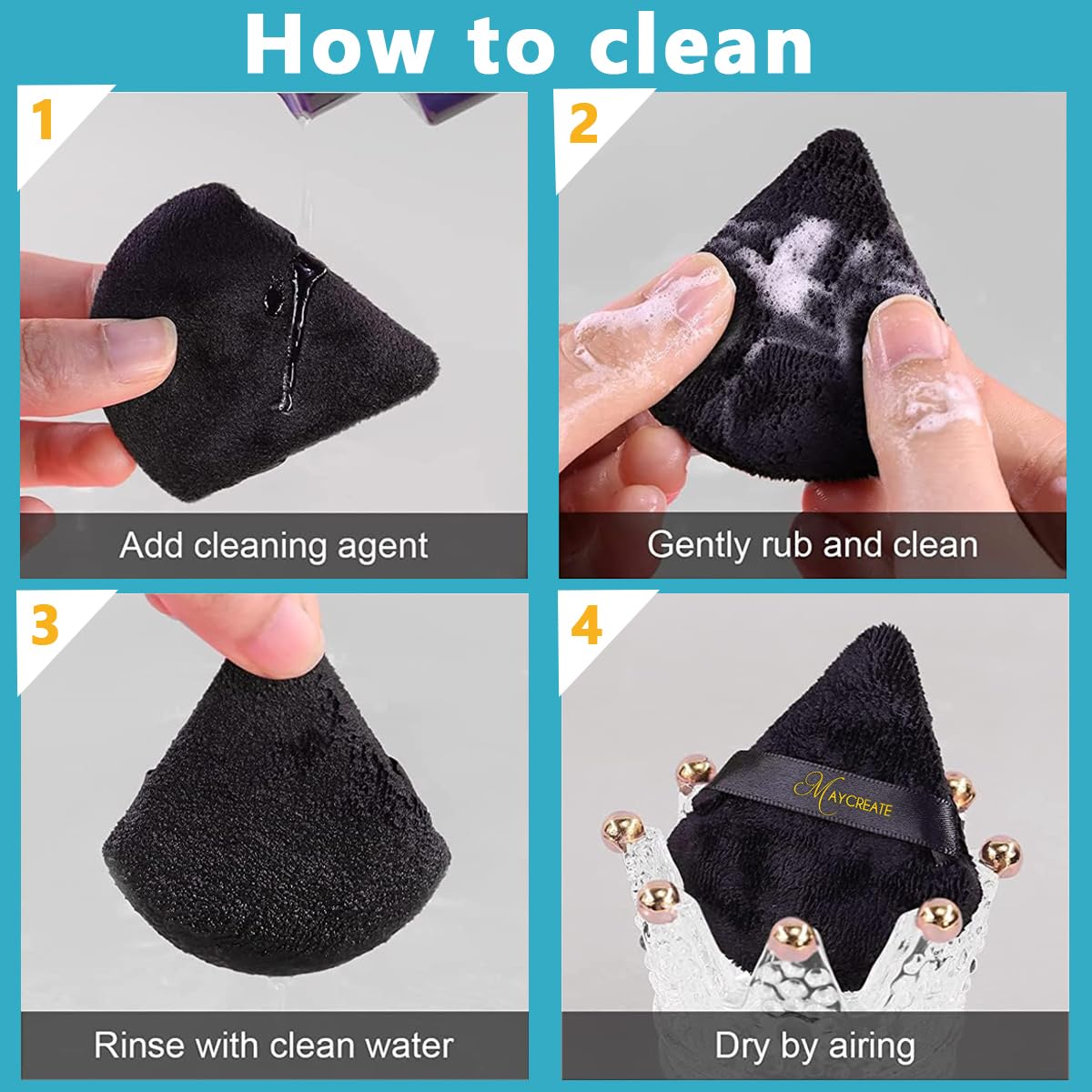 MAYCREATE 4pcs Triangle Powder Puff Makeup Sponge Puff with Case, Soft Cosmetic Face Makeup Puff for Loose Powder - Reusable, Skin-Friendly, Wet and Dry Use (Black) MAYCREATE 4pcs Triangle Powder Puff Makeup Sponge Puff with Case, Soft Cosmetic Face Makeup Puff for Loose Powder - Reusable, Skin-Friendly, Wet and Dry Use (Black)